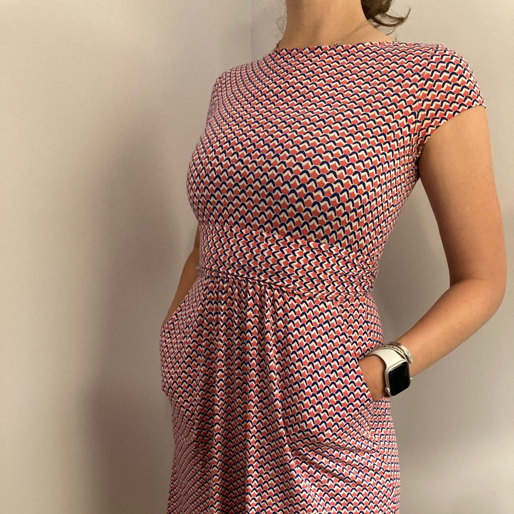 Boden Amelie Jersey Dress, Pink and Blue Chevron Pattern